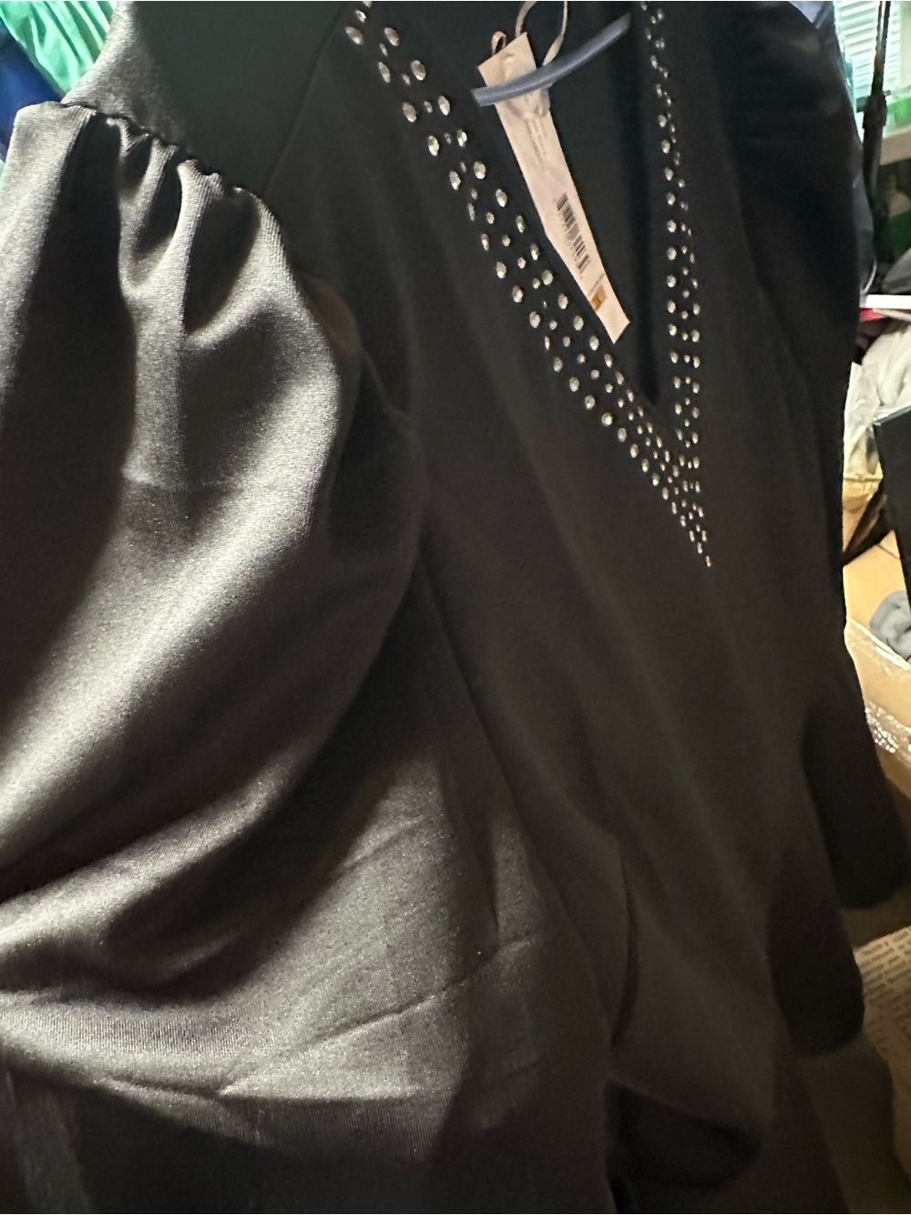 Black Studded V-Neck Women's blouse